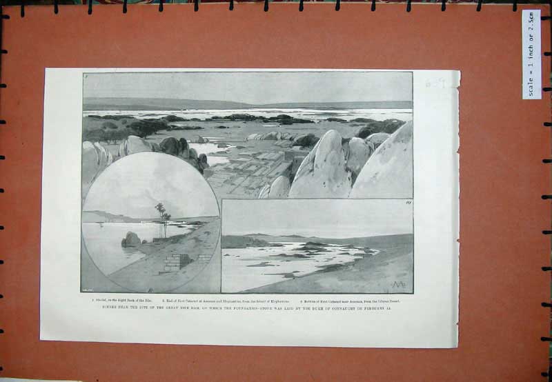 Original Old Antique Print 1899 Great River Nile Dam Foundation Duke Connaught
