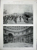 Original Old Antique Print 1900 King Italy Humbert Pantheon Agrippa Army Naples