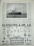 Old Antique Print 1900 Cruiser Ship Cressy Liverpool Elkington Jewellers 20th