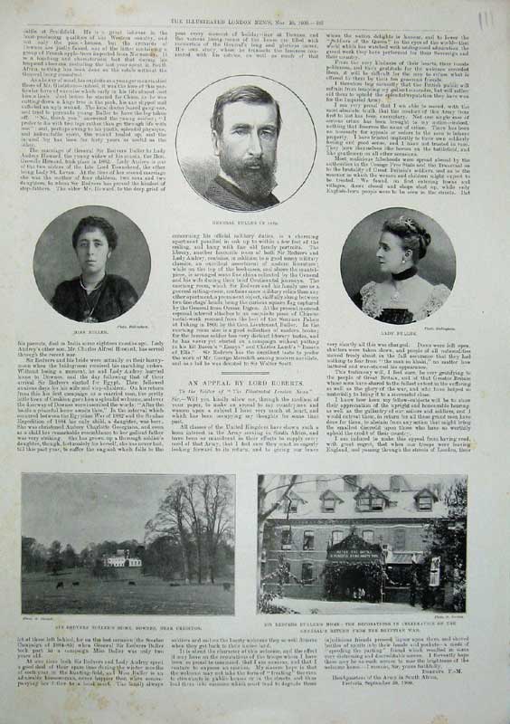 Original Old Antique Print 1900 General Redvers Buller Home Downes Crediton War
