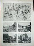 Original Old Antique Print 1900 Roman Forum Temple Vesta Domus Regia Buller War