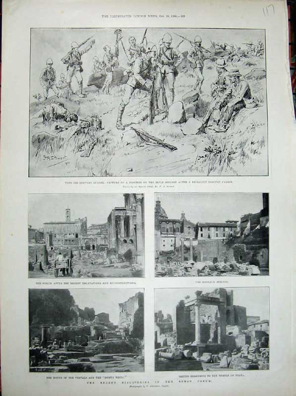 Original Old Antique Print 1900 Roman Forum Temple Vesta Domus Regia Buller War