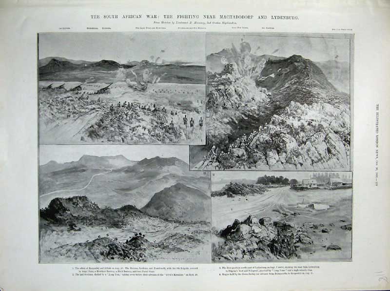 Original Old Antique Print 1900 Africa War Machadodorp Lydenburg Gordons Devons