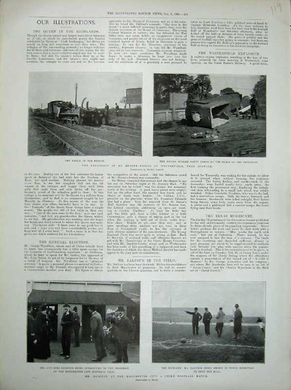 Old Antique Print 1900 Train Explosion Ipswich Football Sport Balfour Men 20th