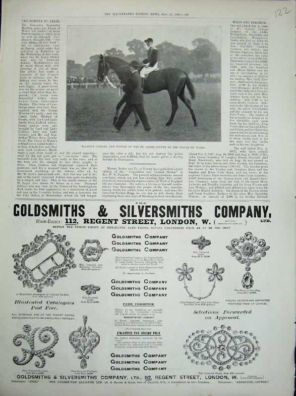 Original Old Antique Print 1900 London Jewellers Diamond Jubilee Horse St Leger