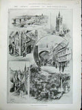 Old Antique Print 1900 Church Newcastle-On-Tyne Durham College Cathedral 20th