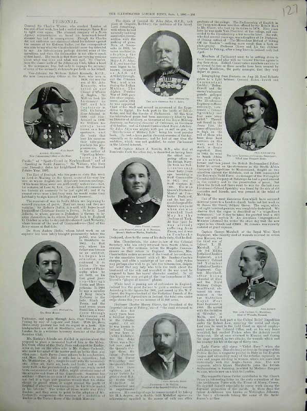 Old Antique Print 1900 War Men Adye Neville Marshall Oliver Hedin Kennedy 20th