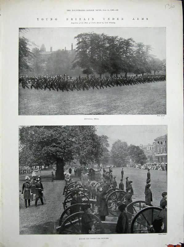Original Old Antique Print 1900 British Siers Army Physical Drill Officers 20th