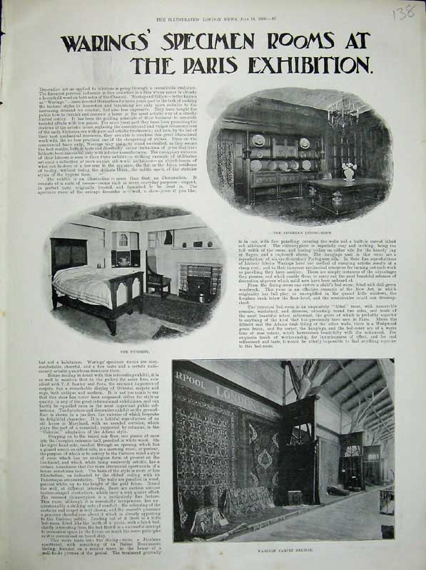 Old Antique Print 1900 Waring'S Specimen Rooms Paris Exhibition Nursery 20th