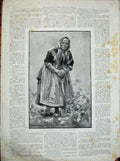 Original Old Antique Print 1900 Fine Art Kerry Woman Digging Potatoes Ireland
