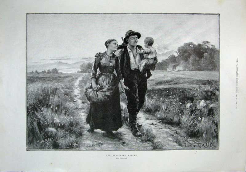 Old Antique Print 1900 Deer Hind Shooting Sport Farm Labourer Man Wife 20th