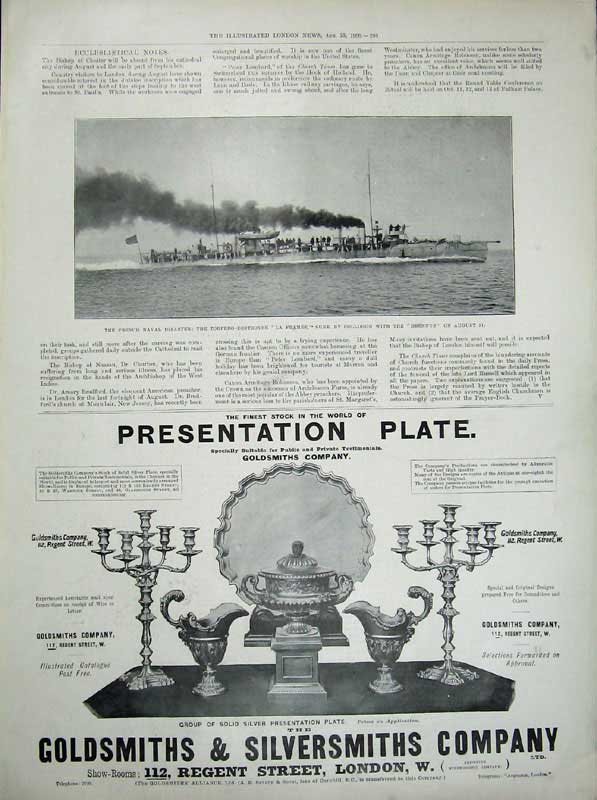 Antique Old Print 1900 Paris Exhibition Pavilion Warings Torpedo Ship War 20th