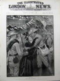Original Old Antique Print 1900 Army Men Women Reunion Romance Ship Fine Art
