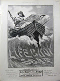 Old Antique Print 1900 Advertisement Lifebuoy Soap Man Boat Disinfectant 20th
