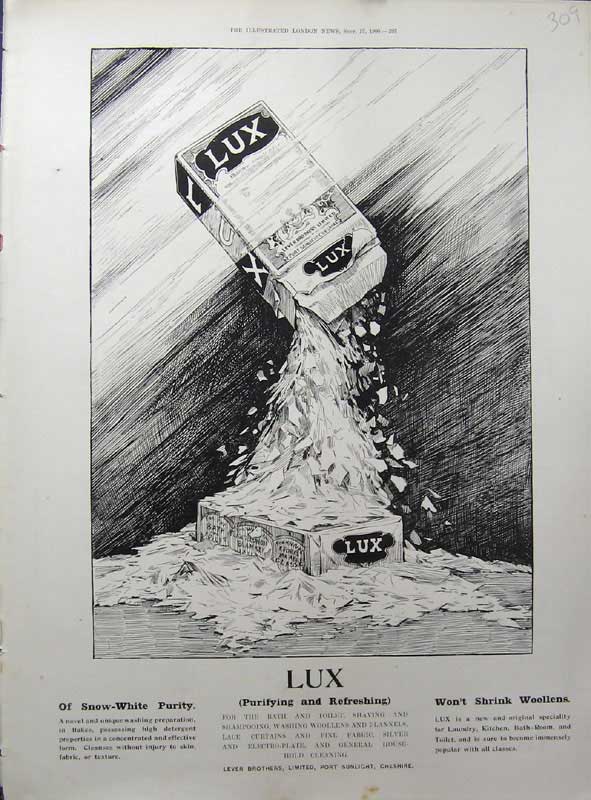 Old Antique Print 1900 Advertisement Lux Soap Flakes Washing Powder Bath 20th