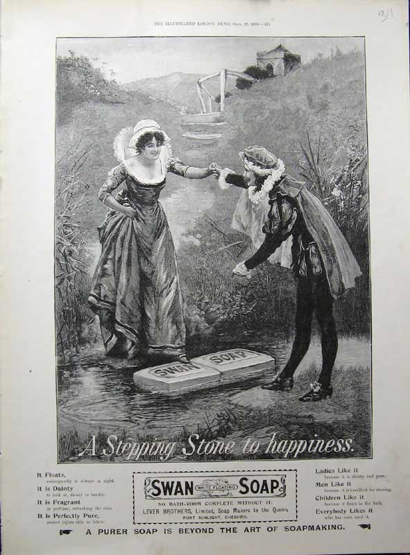 Original Old Antique Print 1900 Advertisement Swan Soap Lever Brothers Romance