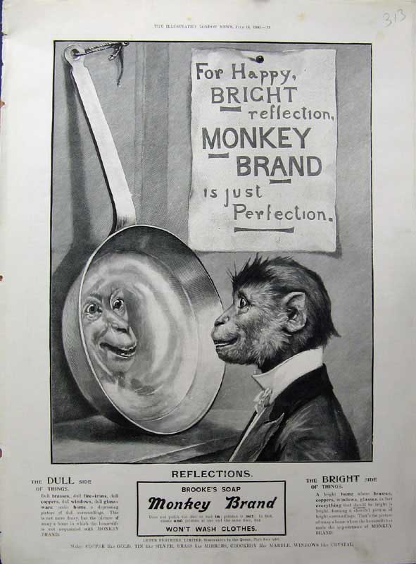 Old Antique Print 1900 Advertisement Brooke'S Monkey Brand Soap Washing 20th