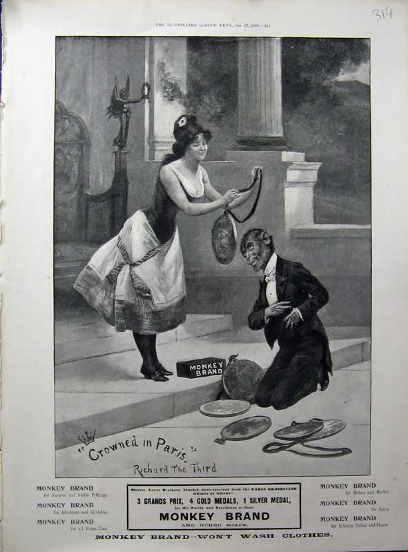 Original Old Antique Print 1900 Advertisment Monkey Brand Soap Lever Brothers