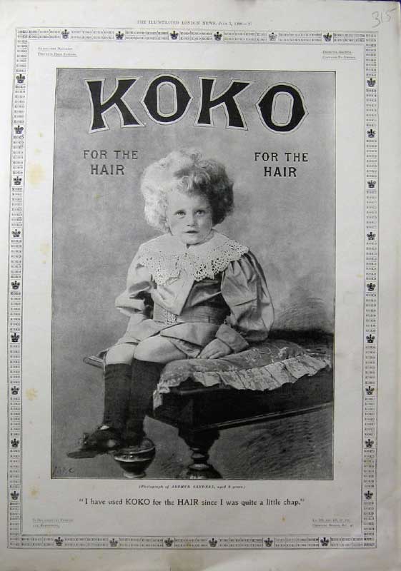Original Old Antique Print 1900 Advertisment Koko Hair Shampoo Arthur Sandell