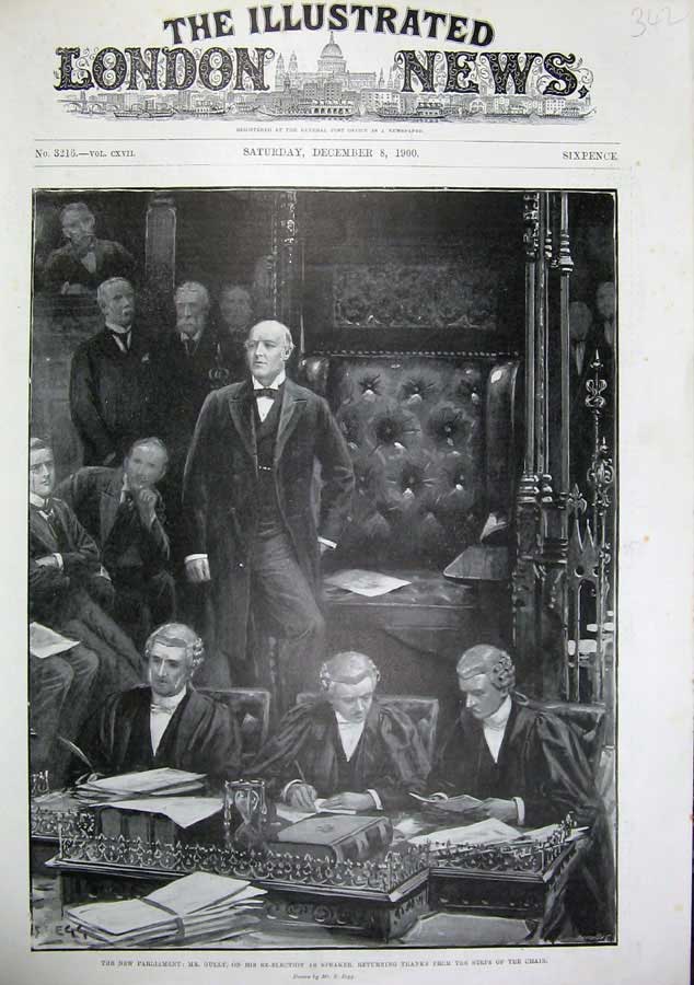 Old Antique Print 1900 Parliament Mr Gully Speaker House Commons Men Art 20th