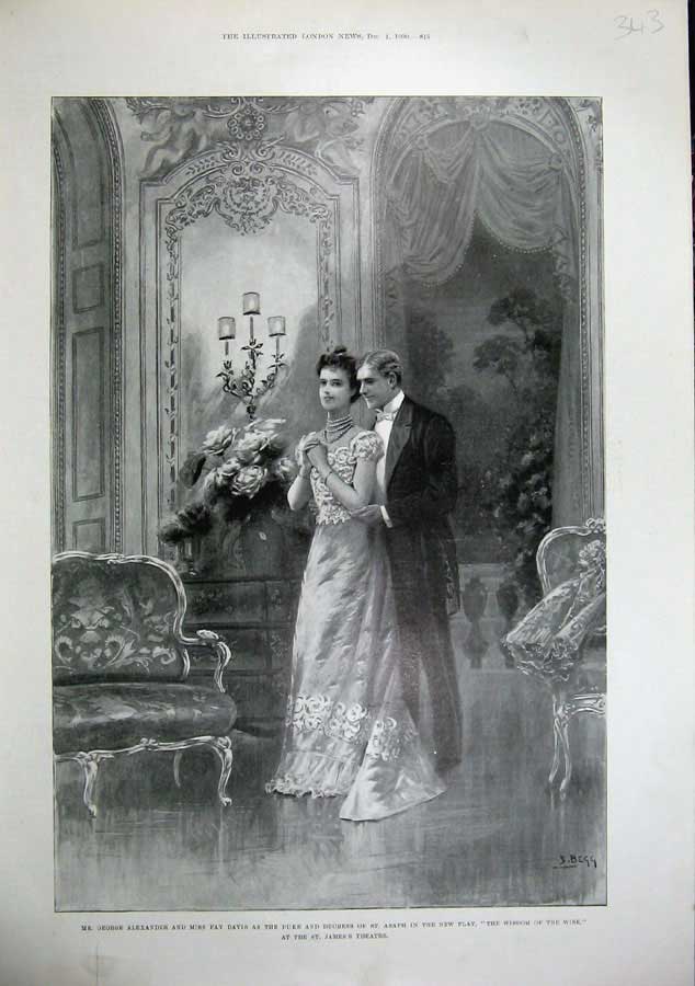 Original Old Antique Print 1900 George Alexander Fay Davis Theatre James Wisdom