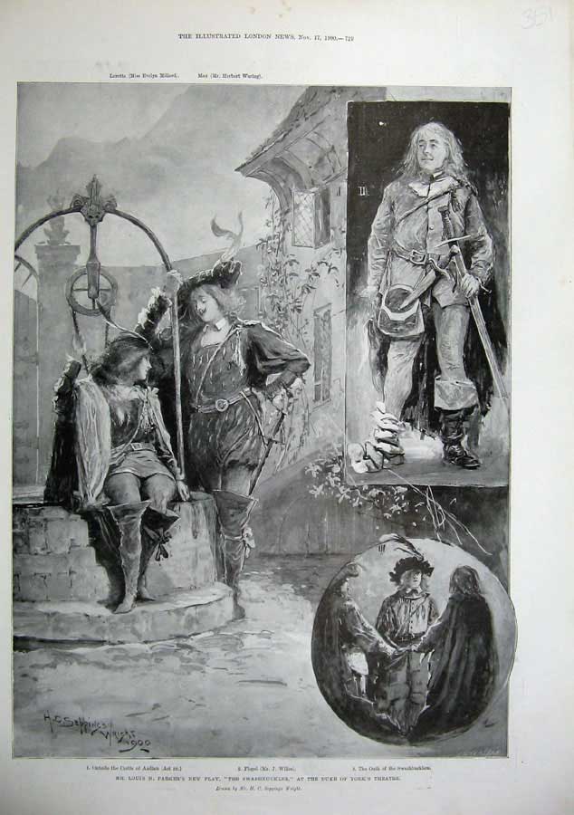 Old Antique Print 1900 Louis Parkers Play Swashbuckler Duke York Theatre 20th
