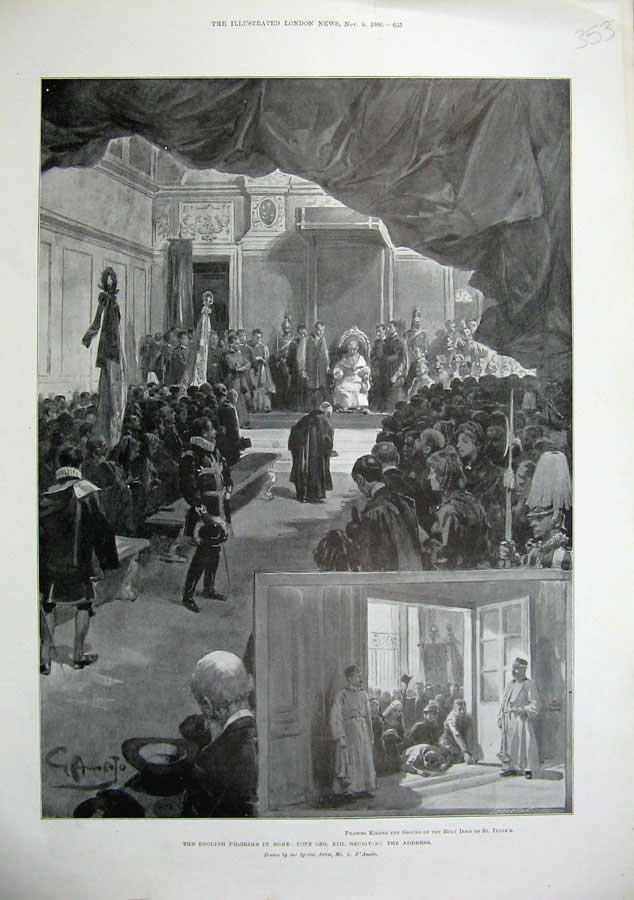Old Antique Print 1900 English Pilgrims Rome Pope Leo Holy Door Peter'S 20th
