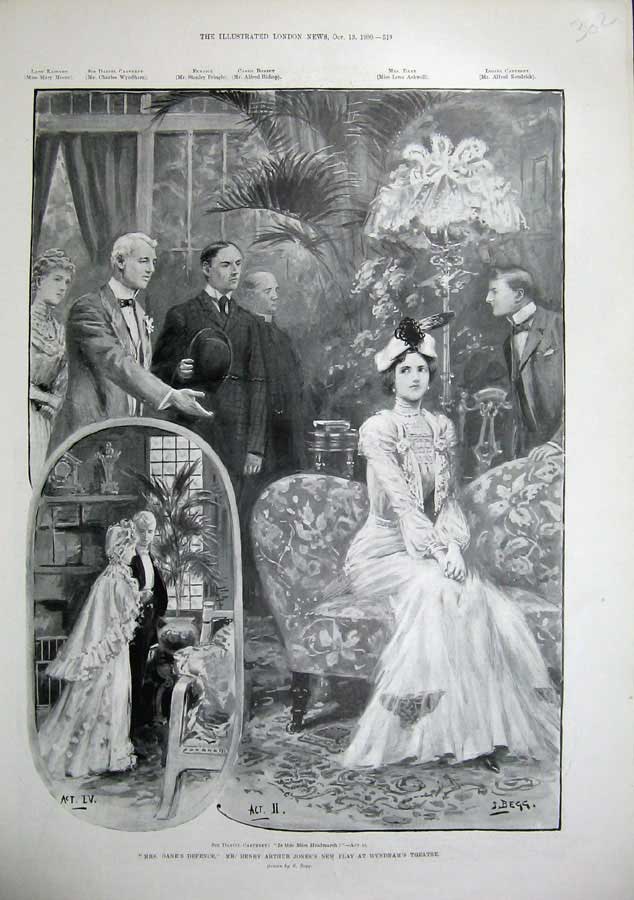 Old Antique Print 1900 Wyndham'S Theatre Henry Jones Mrs Dane'S Defence 20th