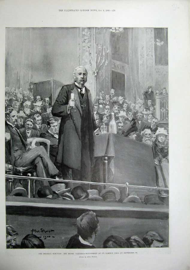 Original Old Antique Print 1900 General Election Henry Campbell Bannerman James