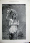 Original Old Antique Print 1900 Fine Art Beautiful Woman Roses Flowers 20th