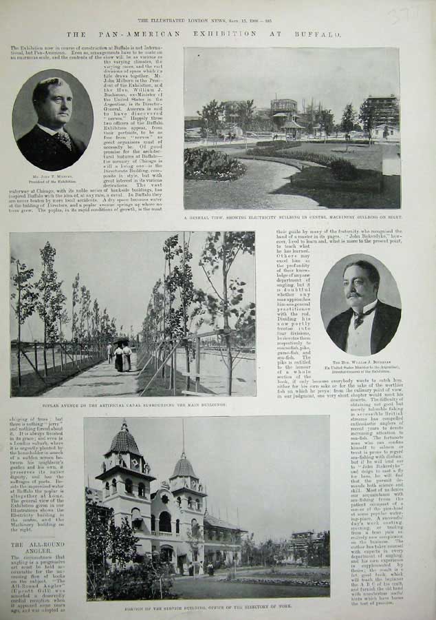 Old Antique Print 1900 America Exhibition Buffalo Buchanan Building Men 20th