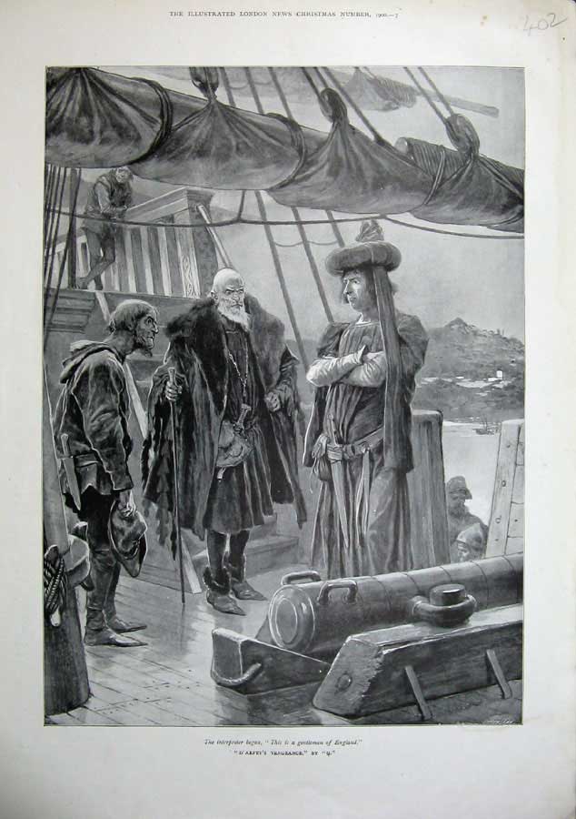 Original Old Antique Print 1900 D'Arfet'S Vengeance Men Ship 20th