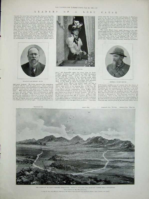 Old Antique Print 1900 De Wet War Bethleham Standerton Majuba Hill Reitz 20th