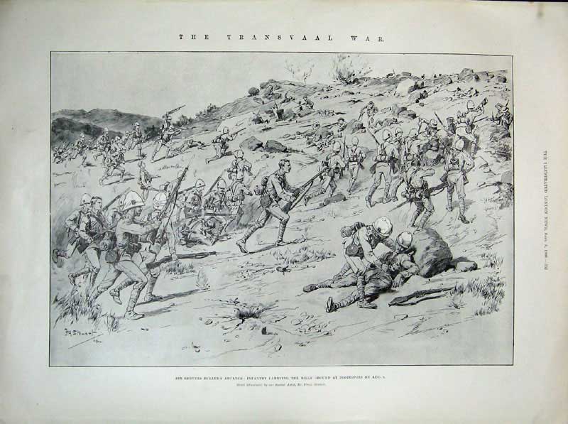 Original Old Antique Print 1900 Transvaal War Redvers Buller'S Rooikopjes Army