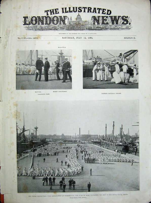 Old Antique Print 1900 Naval Manoeuvres Duke York Ships War Forecastle 20th