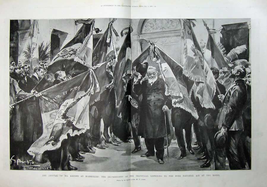 Antique Old Print 1900 Kruger Marseilles President Transvaal Boer Air War 20th