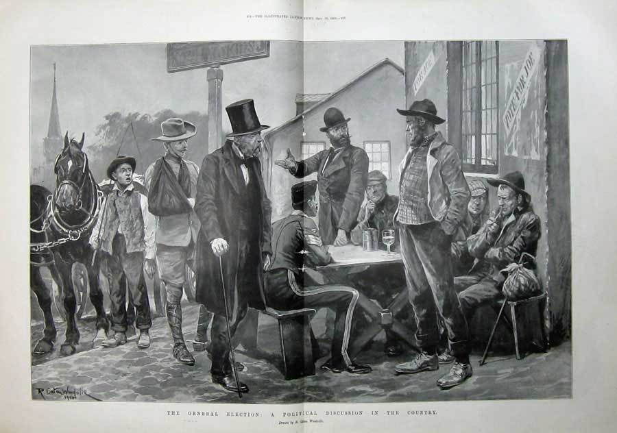 Old Antique Print 1900 General Election Political Discussion Country Art 20th