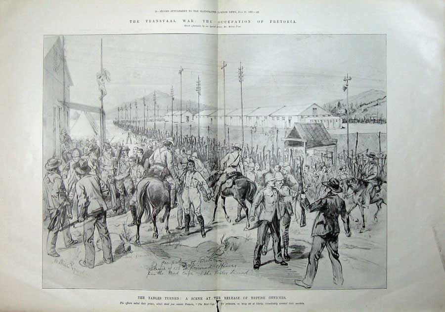 Original Old Antique Print 1900 Transvaal War Pretoria British Officers GReef