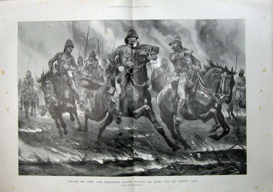 Old Antique Print 1900 War Dundonald Horses Veldt Transvaal Mafeking Nek 20th