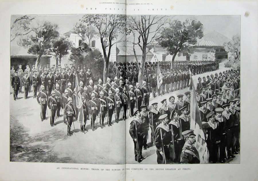 Old Antique Print 1900 War British Legation Peking China Pretoria Baden 20th