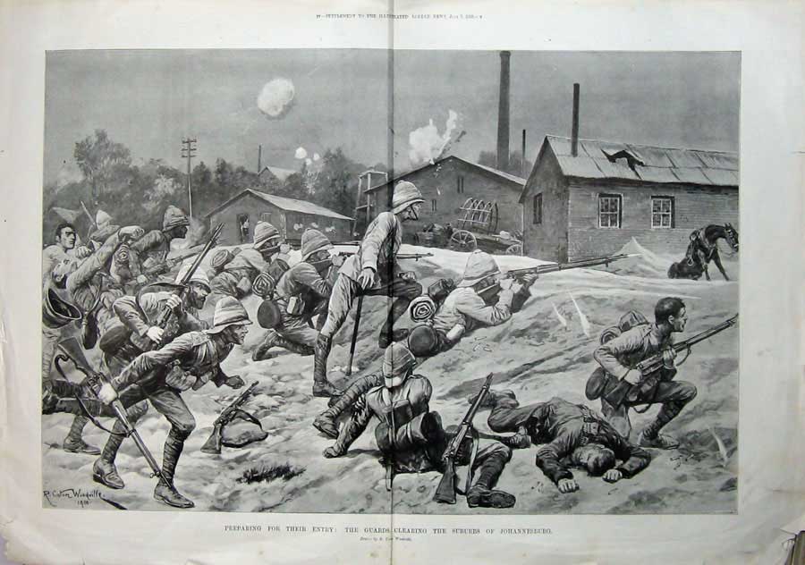 Old Antique Print 1900 War Guards Battle Suburbs Johannesburg Commando 20th