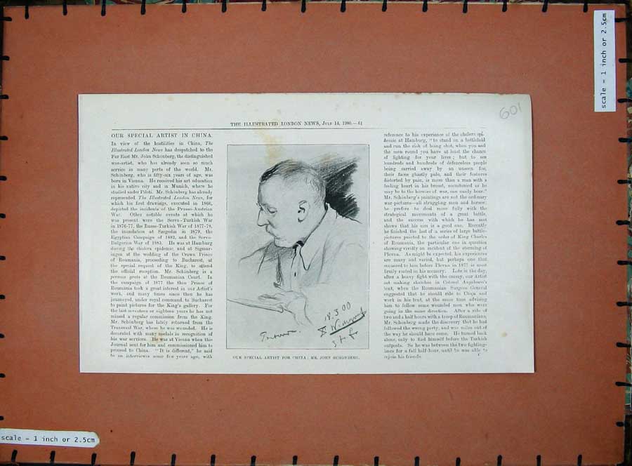 Original Old Antique Print 1900 Portrait Artist China Mr John Schonberg Man