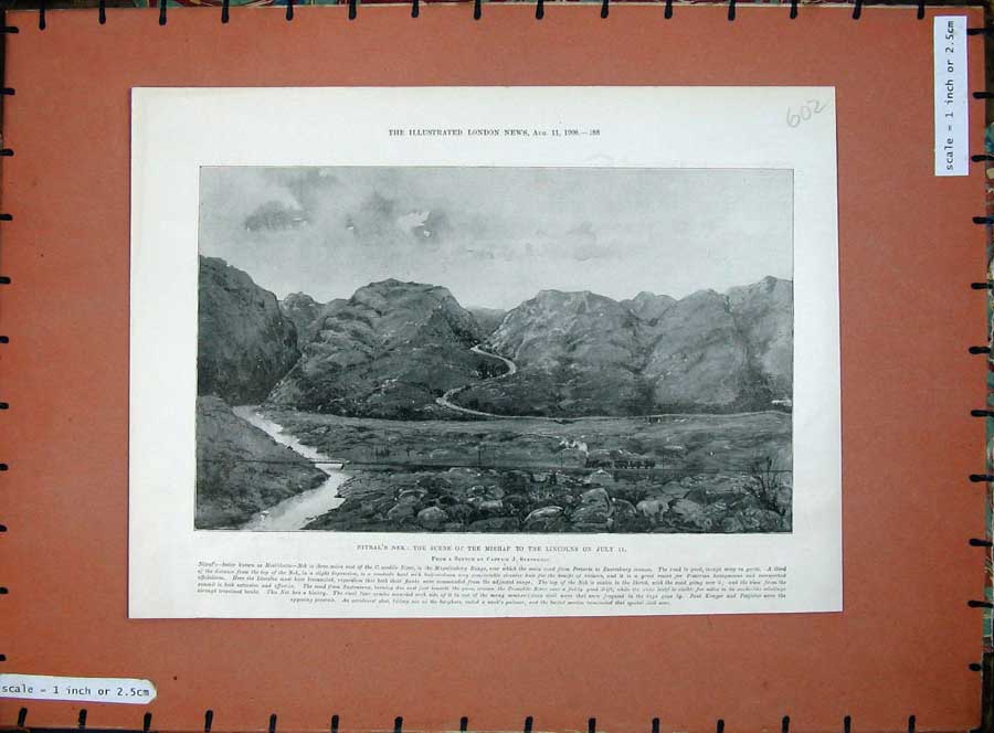 Old Antique Print 1900 Nitral'S Nek Mosilikatze Crocodile River Mountains 20th