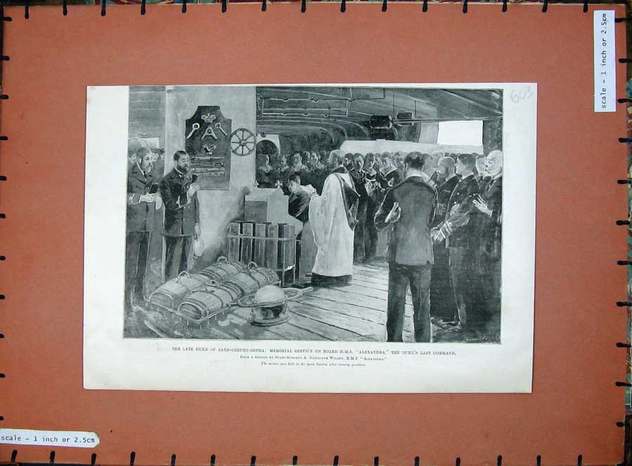 Old Antique Print 1900 Duke Saxe-Coburg-Gotha Ship Alexandra Funeral War 20th