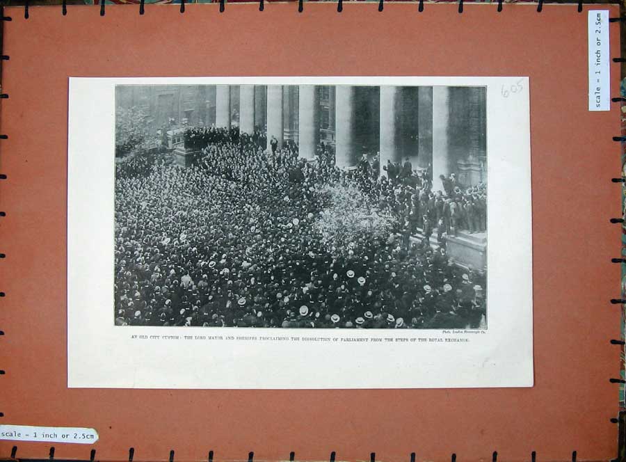 Old Antique Print 1900 Lord Mayor Sheriff Royal Exchange Building Photo 20th