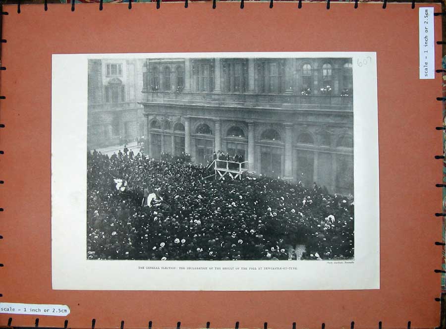 Original Old Antique Print 1900 General Election Newcastle-On-Tyne People Photo
