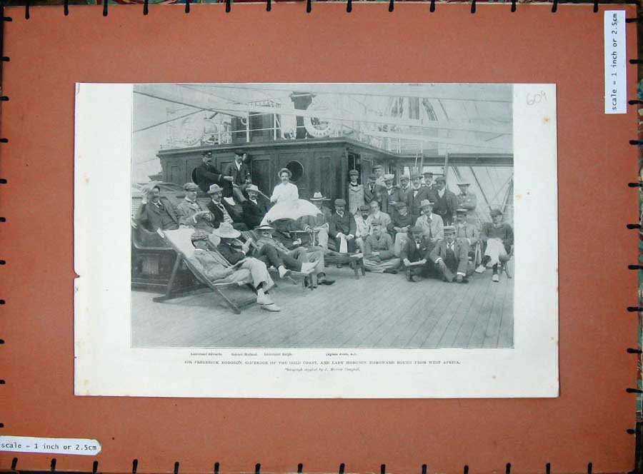 Original Old Antique Print 1900 Frederick Hodgson GCoast Ship Morlaud Edwards