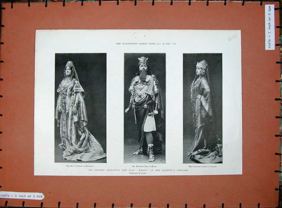 Old Antique Print 1900 Stephen Phillip New Play Herod Majesty'S Theatre 20th