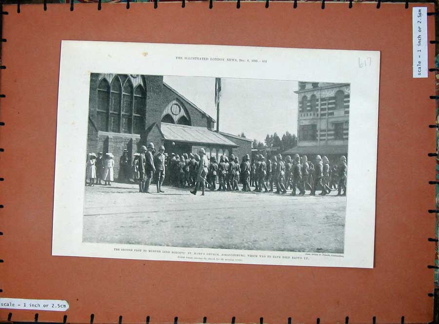 Original Old Antique Print 1900 Murder Lord Roberts Mary'S Church Johannesburg