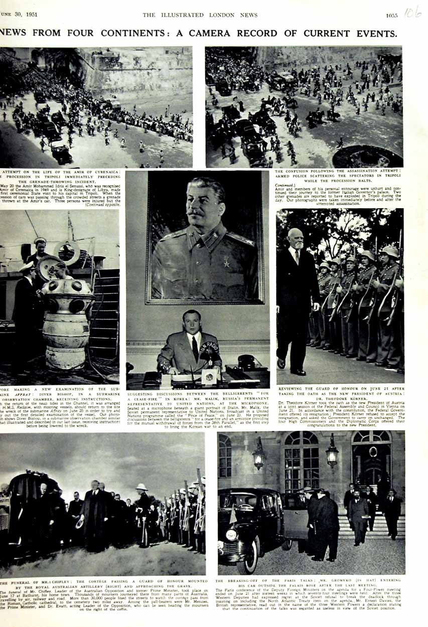 Original Old Vintage Print 1951 Funeral Chifley Gromyko Malik Theodore Korner